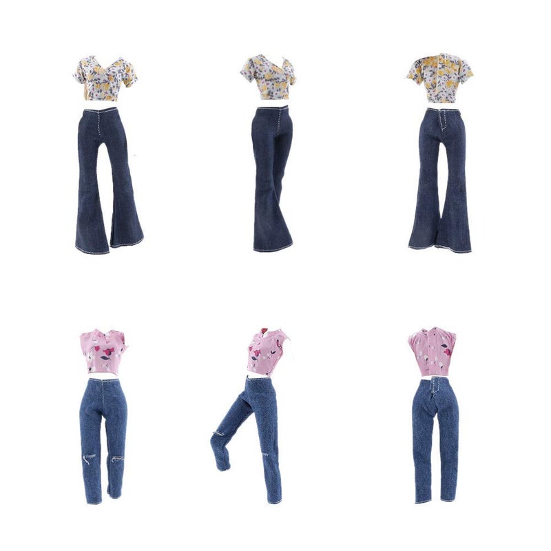 E-TING Lot 10 Items = 5 Sets Doll Clothes Casual Wear Outfit Tops Pants with 5 Pair Shoes Accessories for 11.5 Inch Doll (Style C) - Image 3